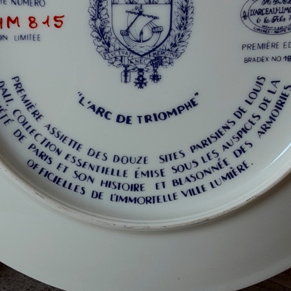 Le Arc 'd Triomphe, Signed Louis Dali, 8 1/2" Plate, Limoges - Picture 5 of 8